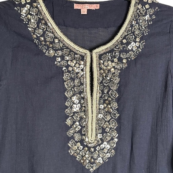 Calypso St. Barth Sequined Beaded Tunic Top Gauzy 100% Cotton India Small - Picture 5 of 14